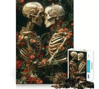 Puzzle de 1000 pièces Couple de squelettes dans Les Fleurs pour Adolescents, idéal pour se ressourcer et apaiser l'esprit 50x75cm