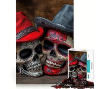 Puzzle de 1000 pièces Couple de têtes de Mort mexicaines pour Adolescents, Jouet cognitif, Plaisir Lent, Bords de qualité supérieure, Cadeau du Père Noël 38x52cm
