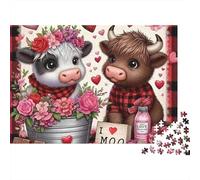 Puzzle de 1000 pièces « Couple de Vaches Mignon » : Deux Vaches avec des Fleurs. Jeu éducatif pour Adultes, Belle décoration, défi Stimulant, Cadeau d'anniversaire. 38 x 26 cm / 1000 pièces.