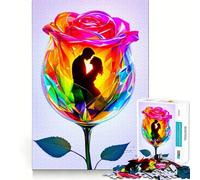 Puzzle de 1000 pièces Couple en Silhouette dans Une Rose pour Adultes, Jeu de logique et de précision, pour Jouer à l'intérieur 38x52cm