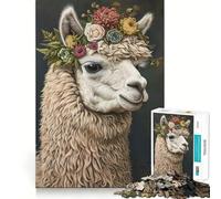 Puzzle de 1000 pièces Couronne de Fleurs d'alpaga Jeu de réflexion Amusant et Stimulant pour la Concentration Technologie de découpe Laser avancée Idéal pour Les Voyages (38x52cm)