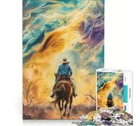 Puzzle de 1000 pièces Cowboy chevauchant vers l'inconnu, Jeu de réflexion, activités familiales, avec Poster et fiche de Questions-réponses Assortis 38x26cm