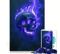 Puzzle de 1000 pièces Crâne aux Flammes Bleues pour Adultes, Jeu de logique mentale, Anti-Tension, découpe Ferme, 50x75cm