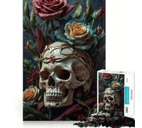 Puzzle de 1000 pièces Crâne avec Couronne et Roses pour Adolescents, Jeu de logique Fine, Passe-Temps Calme, pièce de Collection aux Bords Nets 38x52cm