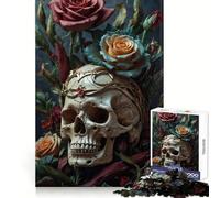 Puzzle de 1000 pièces Crâne avec Couronne et Roses pour Adolescents, Jeu de logique Fine, Passe-Temps Calme, pièce de Collection aux Bords Nets 38x52cm