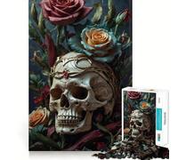 Puzzle de 1000 pièces Crâne avec Couronne et Roses pour Adultes Jeu de logique Pointu Amusant et précis Cadeau mémorable 50x75cm