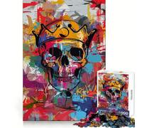 Puzzle de 1000 pièces Crâne avec Couronne Graffiti, Jouet Intelligent pour Adolescents, Passe-Temps à la Maison, découpe précise, Cadeau attentionné 50x75cm