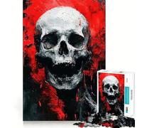 Puzzle de 1000 pièces Crâne avec éclaboussures Rouges pour Adolescents Jeu de logique Claire Passe-Temps Calme Découpe Parfaite Cadeau Classique 38x52cm
