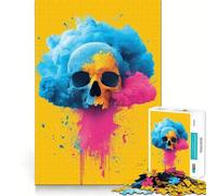 Puzzle de 1000 pièces Crâne avec Explosion de Poudre colorée pour Adolescents Stimule la mémoire Jeu apaisant Bords Nets pour Les vœux du Père Noël 38x52cm