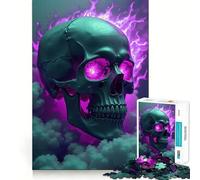 Puzzle de 1000 pièces Crâne avec Flammes Violettes et Yeux pour Adolescents Jeu de logique Solide Découpe de précision pour Les vœux du Père Noël 38x52cm