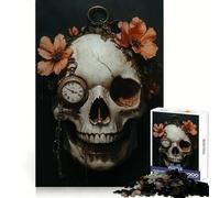 Puzzle de 1000 pièces Crâne avec Fleurs et Montre de Poche pour Adolescents Jeu de logique et de Loisirs Bordure Fine Cadeau spécial 38x26cm