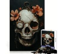 Puzzle de 1000 pièces Crâne avec Fleurs et Montre de Poche pour Adultes Jeu de logique mentale Anti-Stress Découpe Ferme 38x52cm