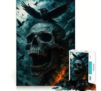 Puzzle de 1000 pièces Crâne, Corbeau et Feu pour Adultes Jeu de réflexion apaisant et Relaxant Décoration Murale épurée 38x52cm