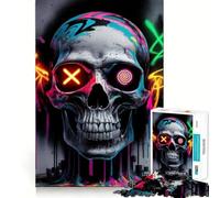 Puzzle de 1000 pièces Crâne Cyberpunk Néon pour Adultes et Adolescents Un Jeu de logique Clair pour se détendre, découpe Parfaite, idéal pour Les vœux du Père Noël (38x52cm)