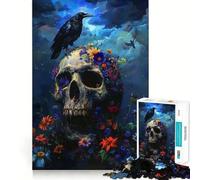 Puzzle de 1000 pièces Crâne de Corbeau et Fleurs pour Adultes, idéal pour stimuler la mémoire et créer Une Image Amusante Assembler Ensemble (38x26cm)