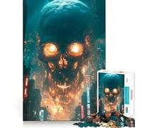 Puzzle de 1000 pièces Crâne en feu Paysage Urbain Finitions soignées Jeu de réflexion et de détente Cadeau Artistique de Noël (38x26cm)