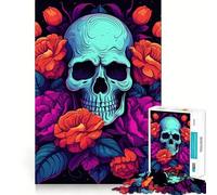 Puzzle de 1000 pièces Crâne et Roses pour Adultes Jeu de réflexion Intelligent, Silencieux et Amusant Découpe précise Cadeau Original 50x75cm