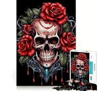 Puzzle de 1000 pièces Crâne et Roses Rouges pour Adultes pour développer Son Esprit et stimuler sa réflexion Jeu d'adresse Silencieux et Amusant Design raffiné Assemblage Facile