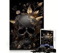 Puzzle de 1000 pièces Crâne Noir et Fleurs doréespour Adolescents, idéal pour développer la réflexion, se détendre et créer Un Espace Convivial (50x75cm) Cadeau créatif et Confortable