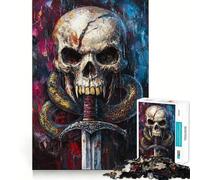 Puzzle de 1000 pièces Crâne, Serpent et épée pour Adolescents Jeu apaisant et Stimulant pour la mémoire Bords Nets pour Les vœux du Père Noël 50x75cm