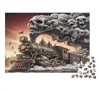 Puzzle de 1000 pièces « Crânes de Train Steampunk » en Carton 100% recyclé, représentant Un Train à Vapeur. Un défi Impossible et Un Cadeau Amusant. 38 x 26 cm / 1000 pièces