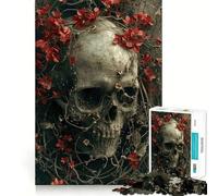 Puzzle de 1000 pièces Crânes et Fleurs pour Adolescents, Jouet cognitif à Stimulation Lente, Finition Premium, Motif Père Noël et vœux 50x75cm