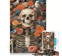 Puzzle de 1000 pièces Crânes et Fleurs pour Adolescents, Jouet Intelligent, Passe-Temps à la Maison, découpe précise, Cadeau attentionné 38x26cm