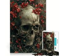 Puzzle de 1000 pièces Crânes et Fleurs pour Adultes pour stimuler Le Cerveau, se détendre et créer Une œuvre d'art mémorable 38x52cm