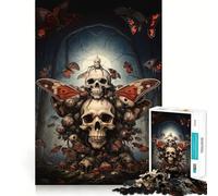 Puzzle de 1000 pièces Crânes et Papillons pour Adultes, Jeu de réflexion Amusant à Partager, découpe de précision, Cadeau Unique 38x26cm