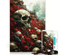 Puzzle de 1000 pièces Crânes et Roses pour Adultes, Jeu de logique et d'adresse, Anti-Stress, découpe précise, liste de souhaits du Père Noël 38x26cm