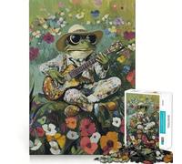 Puzzle de 1000 pièces Crapaud Guitariste dans Un Jardin Fleuri pour Adultes stimule la mémoire, détend l’Esprit, Bords précis, liste de souhaits du Père Noël 38x26cm
