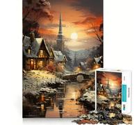 Puzzle de 1000 pièces Crépuscule dans Un Village d'hiver (50x75cm) Jeu de Concentration Amusant et Relaxant Cadeau d'anniversaire