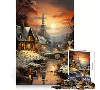 Puzzle de 1000 pièces Crépuscule dans Un Village d'hiver pour Adolescents activité cérébrale apaisante, Moments de détente, découpe précise, Joli Cadeau (38x52cm)