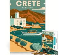 Puzzle de 1000 pièces Crète Grèce,Puzzle précis pour Les articulations,Jeu d'esprit Amusant et Stimulant,pièce Artistique de Noël (38x52cm)