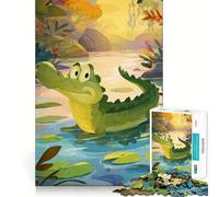 Puzzle de 1000 pièces Crocodile et étang Jeu de Puzzle Découpe Nette Stimulation Cognitive Moment de Calme et de Divertissement Décoration de Noël (38x26cm)