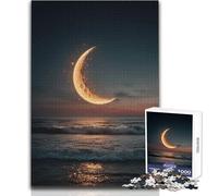 Puzzle de 1000 pièces Croissant de Lune sur l'océan au crépuscule - Jeu éducatif et ludique pour Toutes Les Occasions - Dimensions:50x75cm