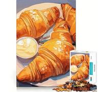 Puzzle de 1000 pièces Croissants avec Beurre sur Une Assiette,Assemblage Parfait,Jeu de réflexion Artistique,Moment de détente,Cadeau Artistique de Noël (38x26cm)