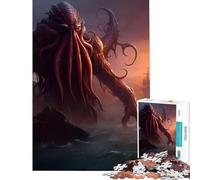 Puzzle de 1000 pièces Cthulhu Océan Navires Décoration Jouets addictifs pour cultiver la Patience Jeux relaxants Anti-Stress Cadeaux et Jouets Parfaits (Dimensions 38x26cm)