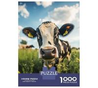 Puzzle De 1000 Pièces Curious Cow in Field Puzzle Adulte Jeu Familial Décoration Parfaite Cadeaux Uniques d'anniversaire Et De Noël 52x38cm/1000pcs