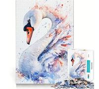 Puzzle de 1000 pièces Cygne Aquarelle avec éclaboussures pour Adultes Jeu de mémoire Amusant Assemblage Solide et sécurisé Activité familiale Amusante en soirée (38x52cm)