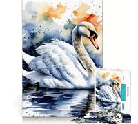 Puzzle de 1000 pièces Cygne Aquarelle pour Adolescents Jeu de mémoire Amusant Emboîtement précis sans espaces Activité Amusante en Famille (50x75cm)