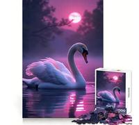 Puzzle de 1000 pièces Cygne au Clair de Lune Violet pour Adolescents, décoration Murale 38x26cm, pour la mémoire et la détente
