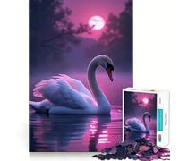 Puzzle de 1000 pièces Cygne au Clair de Lune Violet pour Adolescents, décoration Murale 38x26cm, pour la mémoire et la détente