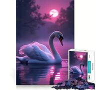Puzzle de 1000 pièces Cygne au Clair de Lune Violet pour Adolescents Jeu Intelligent et Relaxant Assemblage du Motif Liste de souhaits du Père Noël 50x75cm