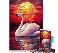 Puzzle de 1000 pièces Cygne au Coucher du Soleil dans Un vitrail pour Adolescents Jeu de logique et de réflexion Paisible et Amusant Bords Lisses Cadeau créatif 50x75cm
