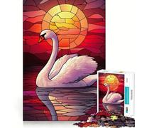 Puzzle de 1000 pièces Cygne au Coucher du Soleil dans Un vitrail pour Adolescents, Jouet Pure Logic, Silencieux, Calme et aux Lignes épurées, décoration Murale 38x26cm