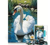Puzzle de 1000 pièces Cygne Blanc dans l'étang pour Adolescents Jeu de réflexion Amusant Taille Uniforme Pièces précises Activité relaxante en Groupe à l'intérieur (38x26cm)