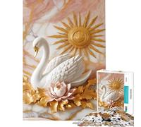 Puzzle de 1000 pièces Cygne Blanc ﹨u Décoration Soleil Jouet addictif pour cultiver la Patience Jeu Relaxant Anti-Stress Cadeau et Jouet idéal (Dimensions 38x26cm)