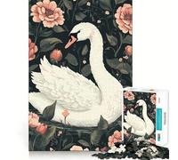 Puzzle de 1000 pièces Cygne dans Un Jardin Fleuri, Illustration, pour Adolescents, Jeu de logique Solide, activité à la Maison, Bords Transparents, Cadeau précieux 38x52cm