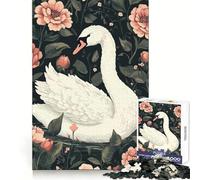 Puzzle de 1000 pièces Cygne dans Un Jardin Fleuri, Illustration, pour Adolescents, Jeu de logique Solide, activité à la Maison, Bords Transparents, Cadeau précieux 38x52cm